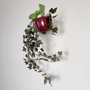 Fruit Wall Pocket Vase Red Cherry Leaf 3-D Vintage Planter Gallery Wall Kitsch